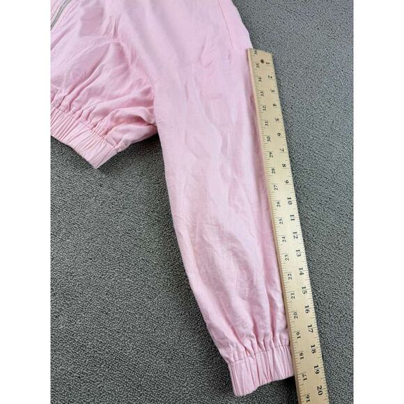 Zara Cropped Jacket Women S Pink Zip Front Elastic Hem Long Sleeve Ribbed Cuffs - Picture 10 of 10